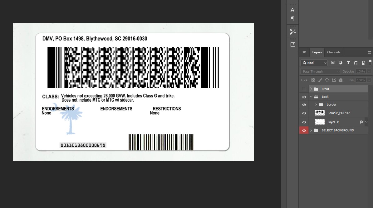 encoding pdf417 drivers license format for washington